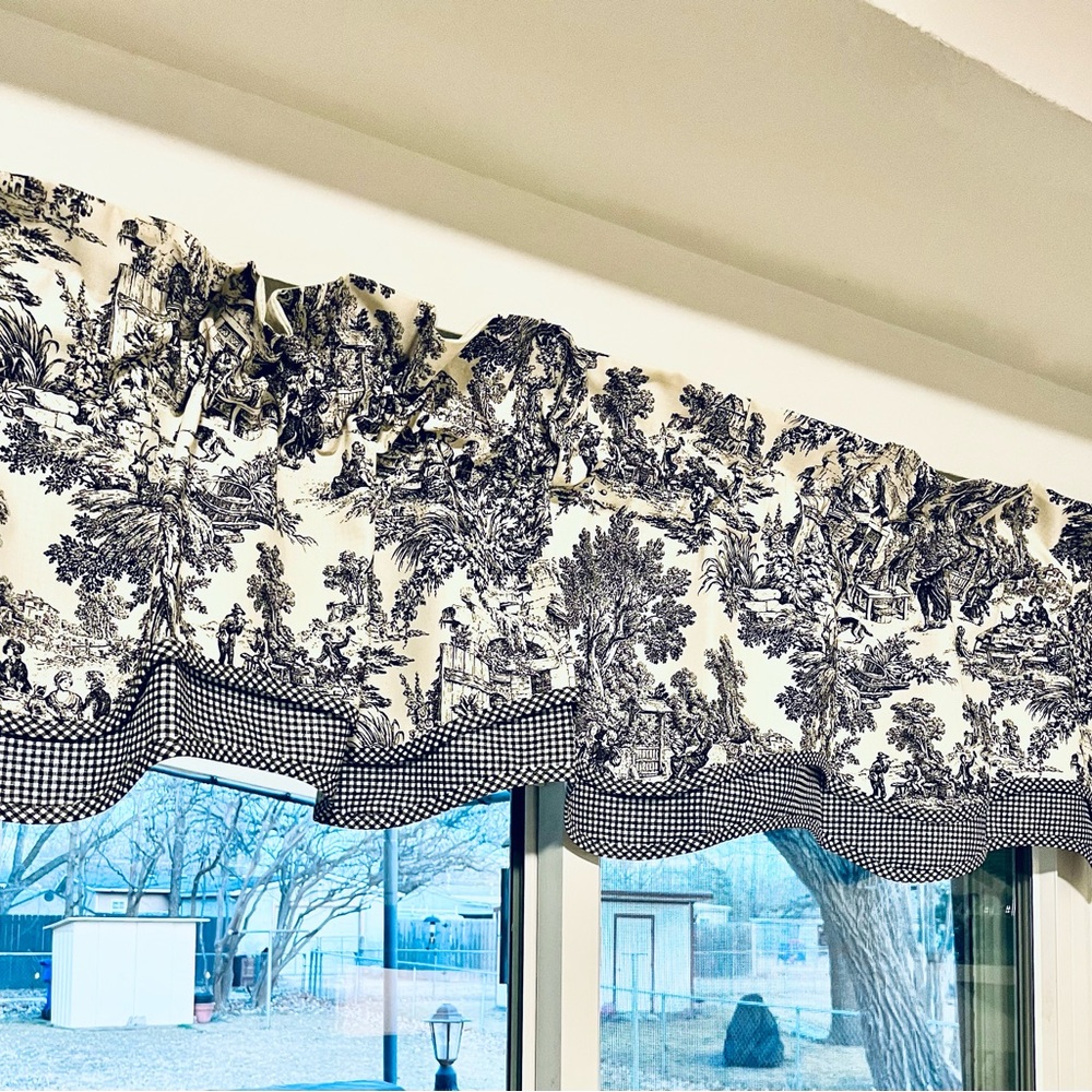 Beautiful Black Cream French Country Toile Valance Window Treatment